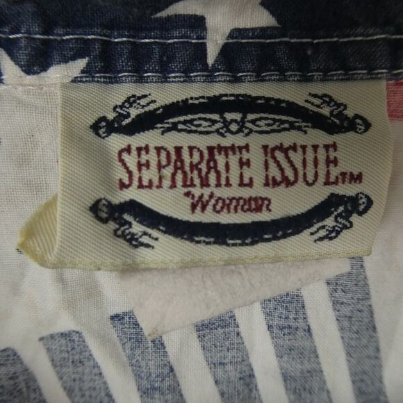 Separate Issue Vintage Patriotic Stars Stripes American Flag Button Front Blouse - Picture 4 of 6
